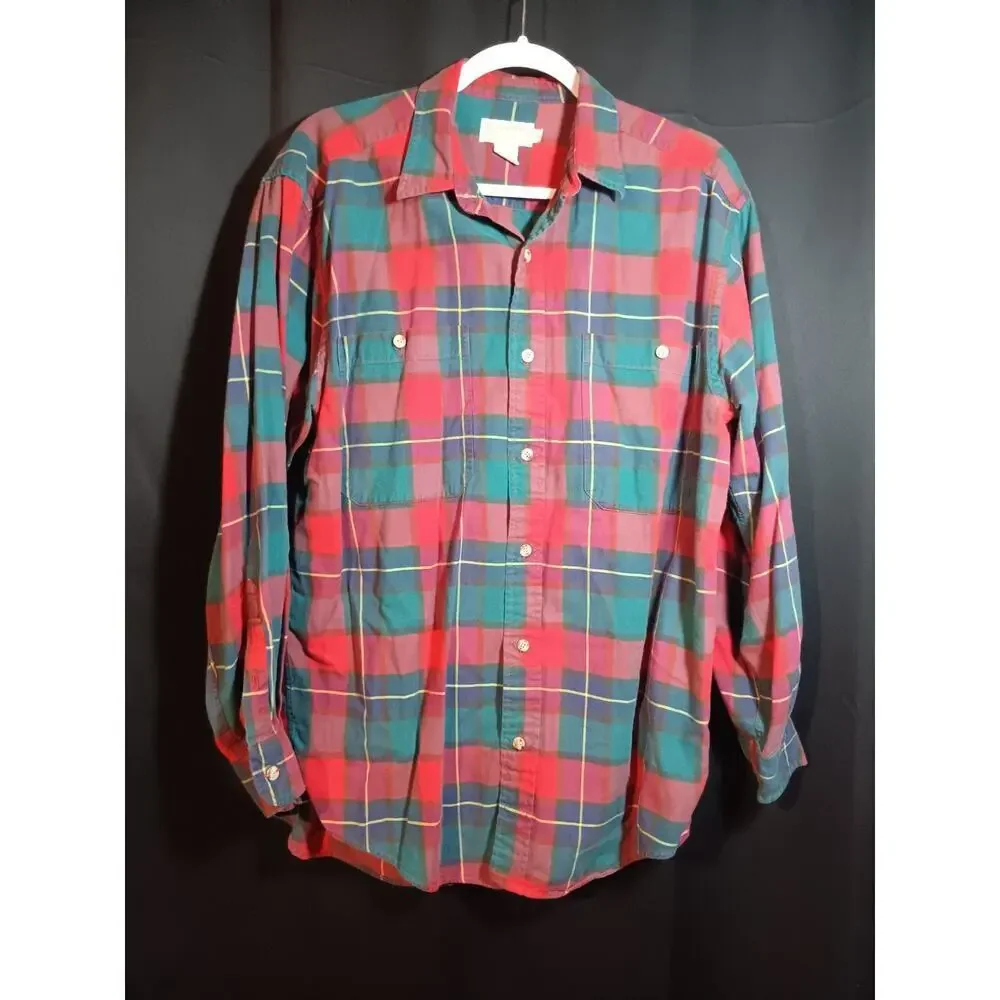 Vintage Banana Republic Mens M Red Green Flannel Shirt 70s 80s VTG Button Up EUC